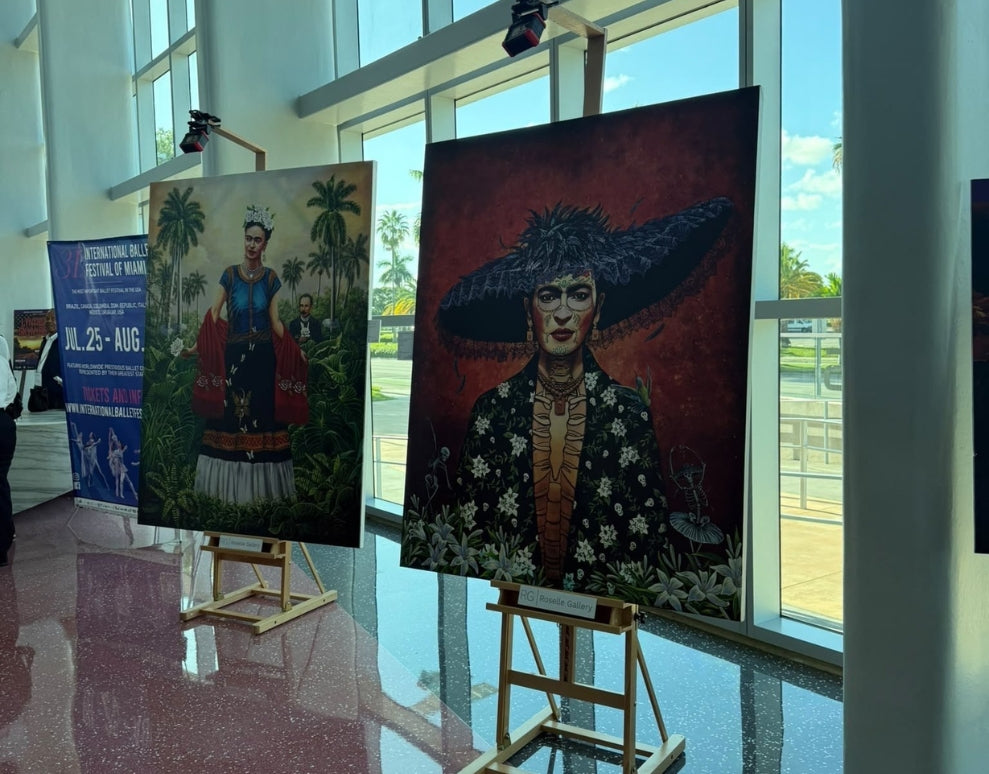 Frida Mysticism exhibition featuring three works by Esteban Machado Díaz presented by Roselle Gallery.