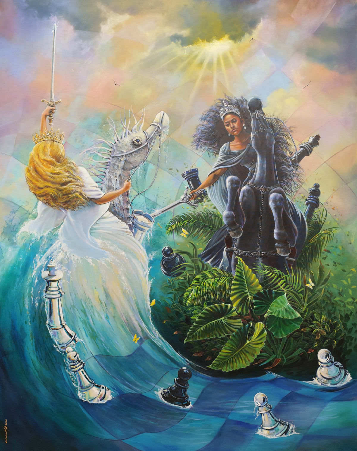 Shees by Esteban Machado Díaz, 2026, acrylic on canvas, homage to Jorge Luis Borges.